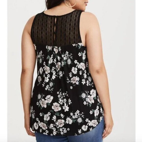 TORRID 1 Plus Size Super Soft Crew Neck Lace Yoke Tank Black Pink Yellow Floral - Picture 4 of 16